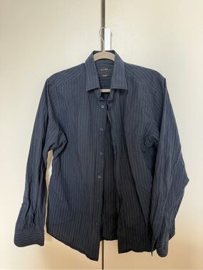 Massimo Dutti Men's Navy Long-Sleeve Shirt